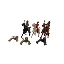 Vintage Lot of Toy Indian Warrior Cowboy Hard Plastic Running Horse Brown Black