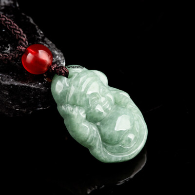 Natürlicher Klasse A Jade grüner Jadeit kleiner Reichtum Gott Anhänger 23mm H BESTES GESCHENK