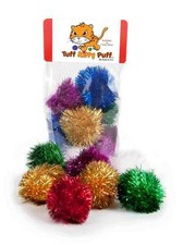 Tuff Kitty Puff Pack of 12 Mini 1 Inch Sparkle Tinsel Balls for Cats Assorted