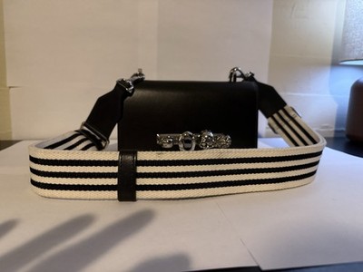 Alexander McQueen Black Shoulder Bag Skull Accent Striped Detachable Strap