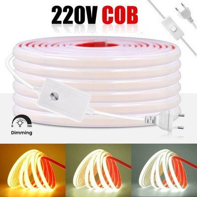 Neon COB LED Streifen Stripe 230V IP67 Klebeband Lichtband Lichtschlauch Dimmbar