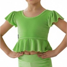 Kandi Kouture Neon Green Velvet Ruffle Peplum Dance Top Child Medium child CM