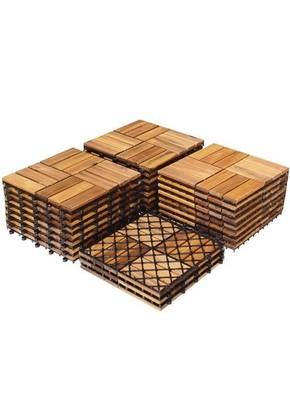 Patiojoy Patio 27PCS Interlocking Tiles Acacia Slat Wood Garden Indoor &Outdoor
