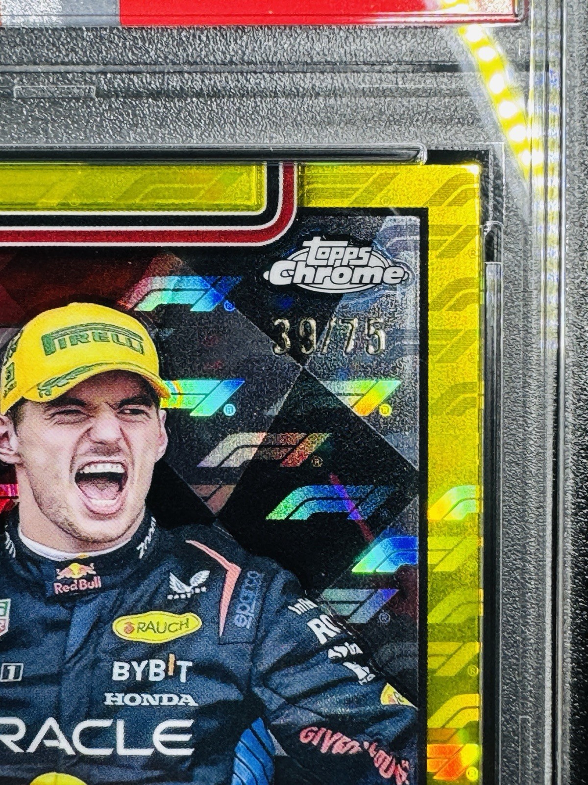 2025 Topps Chrome F1 Max Verstappen Yellow LogoFractor /75 PSA 10 POP 1 view 2