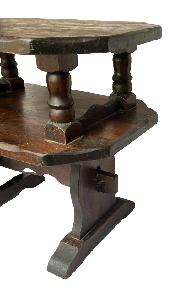 Antique Primitive Solid Wood Coffee / Side Table with Shelf - Rare!! - Image 4 of 4