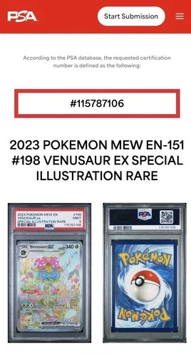 2023 POKEMON MEW EN-151 SPECIAL ILLUSTRATION RARE #198 VENUSAUR EX PSA 9
