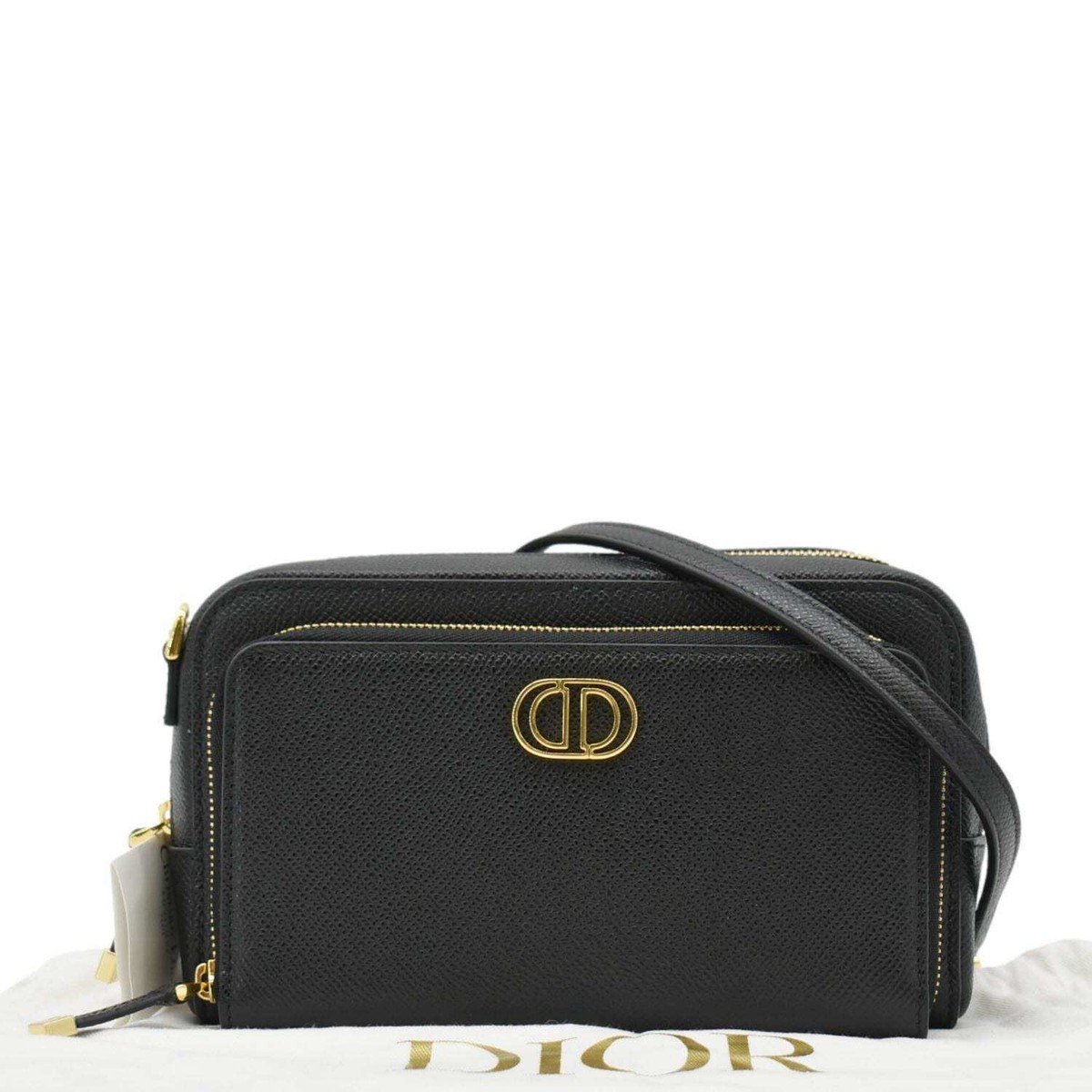 CHRISTIAN DIOR Caro Grained Leather Double Pouch Crossbody Bag