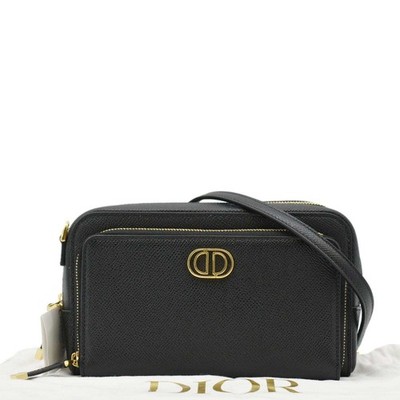 Christian Dior CARO カナージュ ポーチ レザー ブ CHRISTIAN DIOR Caro Grained Leather Double Pouch Crossbody Bag