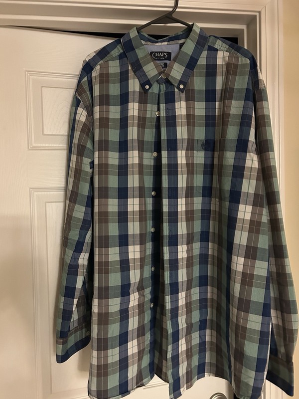 Chaps Men's Stretch Easy Care Blue Plaid Button-Up Shirt, Long Sleeve, 3XB