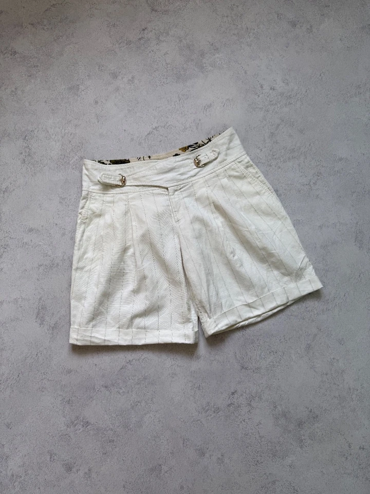 Pantalones cortos florales de lino a rayas blancas Gucci para mujer talla 44 Foto 3 de 4