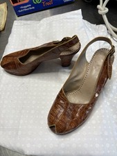 Vintage Brown Alligator Shoes Pumps 40s Hand Sewn Womens Sz 7.5-8