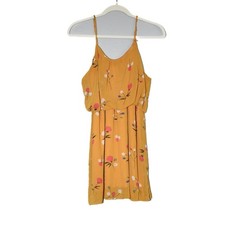 Floral Print Womens Spaghetti Strap Yellow Dress Size Medium Lightweight