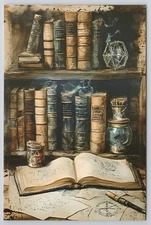 Antique Books & Alchemy Desk Artwork Image Card 4x6 New 2025 Blank Back Card
