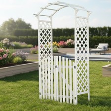 Rose Arch White Wooden Pergola Archway Climbing Aid Trellis Vines Arch Garden Door 