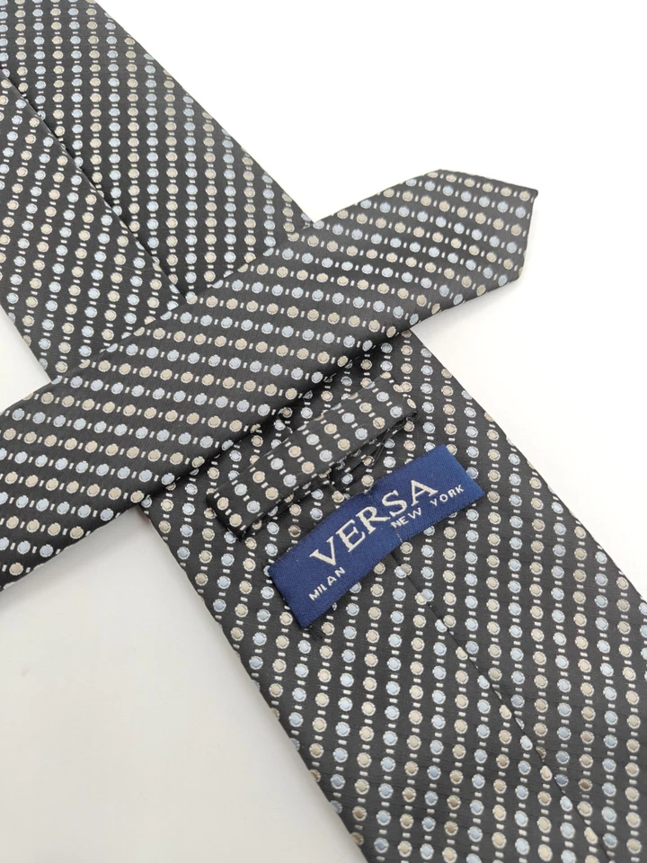 🇮🇹 Corbata de seda Versa 58x3,5 negra geométrica Foto 4 de 4