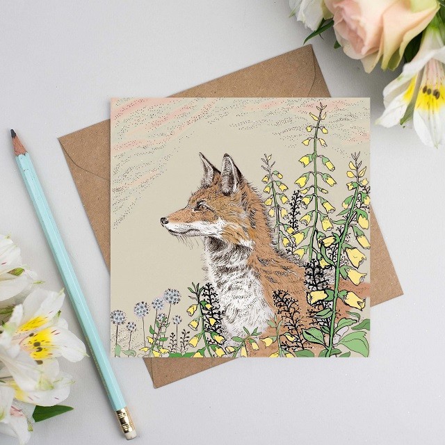 'Foxgloves' 155mm x 155mm Blank FSC Greeting Card 300gsm and Envelope