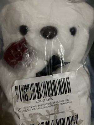 White Teddy Bear with Valentine's Rose 9'' Plush Toy Stuffed Animal Gift