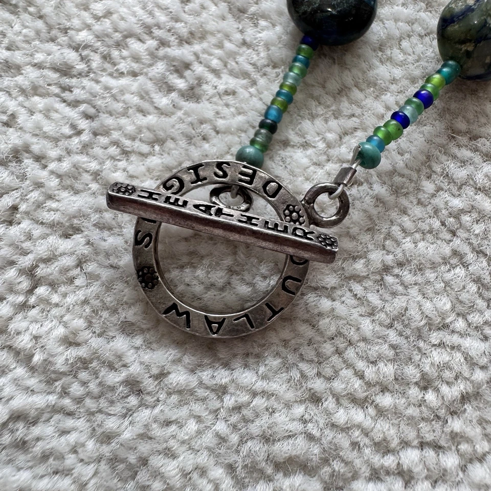 Collar largo de piedras preciosas de plata de ley estrellas de mar azurita malaquita cuentas de lapislázuli Foto 2 de 4