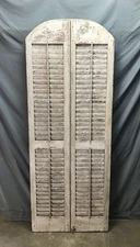 Tall Antique Pair Shabby Arched Dome Top Wood Shutters White 14x76 VTG 1362-25B