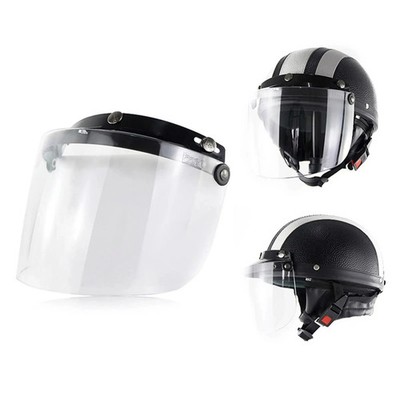 Universal Motorcycle Helmet Visor Shield 3 Snap Anti Fog Flip Up Open Face Lens