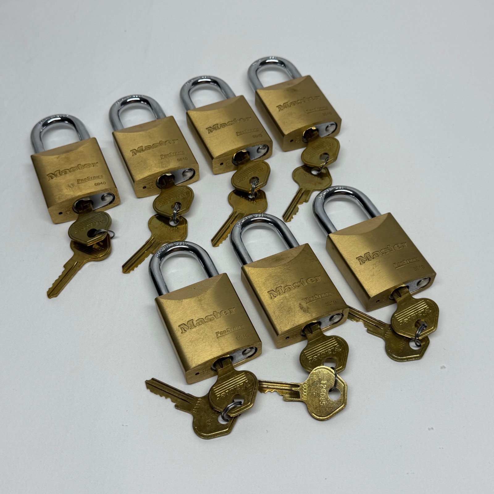 Master Lock Brass Padlock Pro Series Model 6840 w/ 2 Keys Each - Lot of 7 Locks