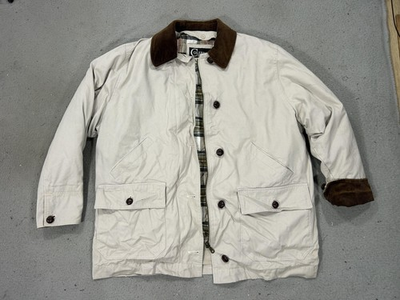 #ad Colebrook amp; Co Jacket Mens Large Tan Barn Chore Coat Corduroy Collar Plaid Lined $33.99