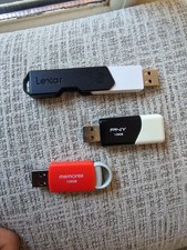 Lot of 3 USB Flash Drives 128GB Lexar, PNY, Memorex - Work Great