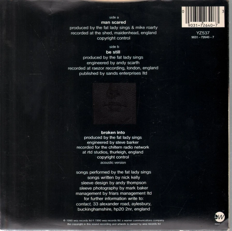 Fat Lady Sings Man Scared EP 7" vinyl UK East West 1990 b/w be still and broken - Image 2 of 2