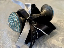 Rare Blue And Clear Swarovski Encrusted Silver Baby Rattle From Aristabrat.