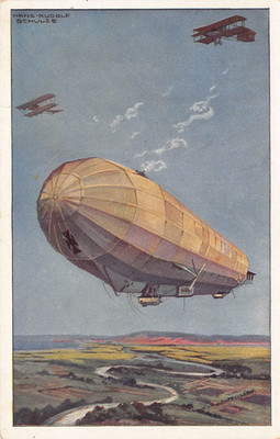 Postcard Airship Zeppelin Over City In Flight 1919 Air Fleet Shelling