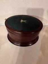 Sewing Box Pin Cushion Scissors On Top Bombay Co. 1996 3 Tier Oval Wood Swivel