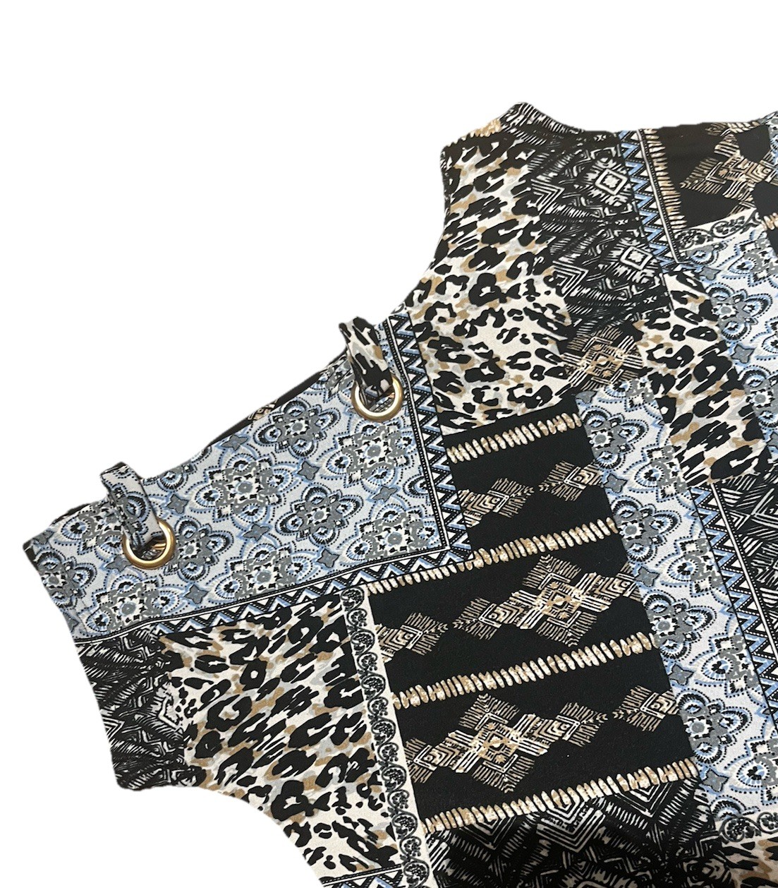 ROCKMANS Patchwork Print Eyelet Split Sleeve Cold… - image 12