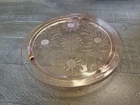 Vintage Jeanette Glass Pink Depression Sunflower Floral Round Footed Cake Plate