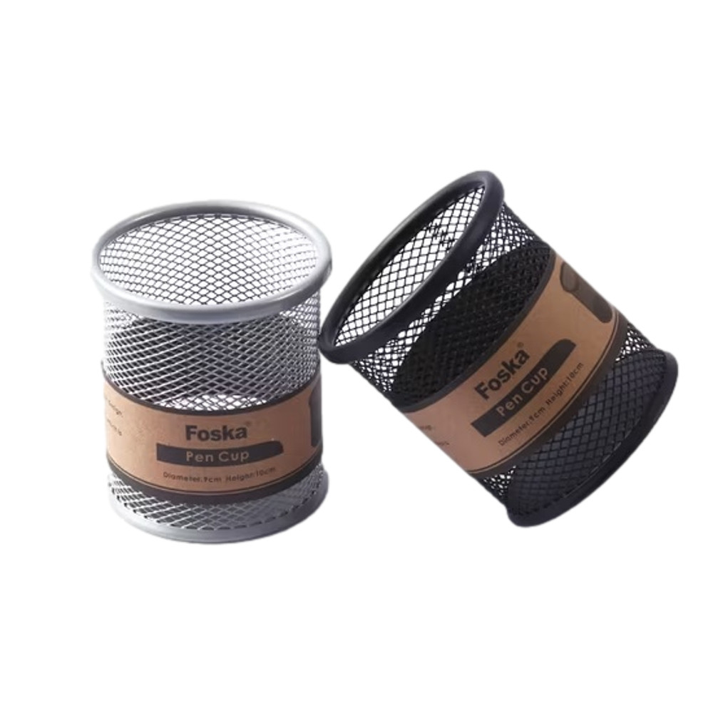 Silver Metal Wire Mesh Pen Pot - Desk Organizer Office Home Pen Cup - Image 2