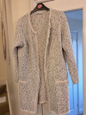 Womens Mango Cream White Longline Warm Cardigan Size L Large Uk 12-14 Worn Once