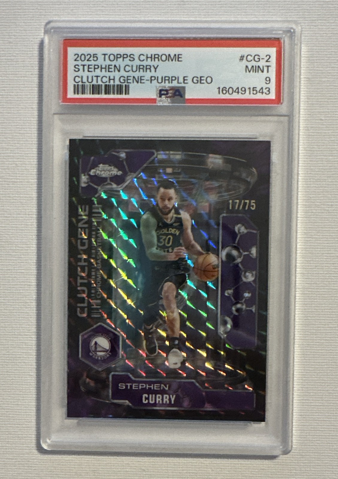 2025-26 Topps Chrome - Clutch Gene Stephen Curry #CG-2 Purple Geo /75 - PSA 9