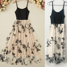 Butterfly Embroidered Mesh Tulle Midi Dress Large Balletcore Romantic Whimsical