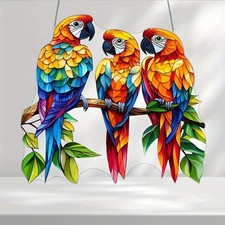 3 Parrots Decorative Suncatcher Multicolour Stain  Glass Window Hanging  Acrylic