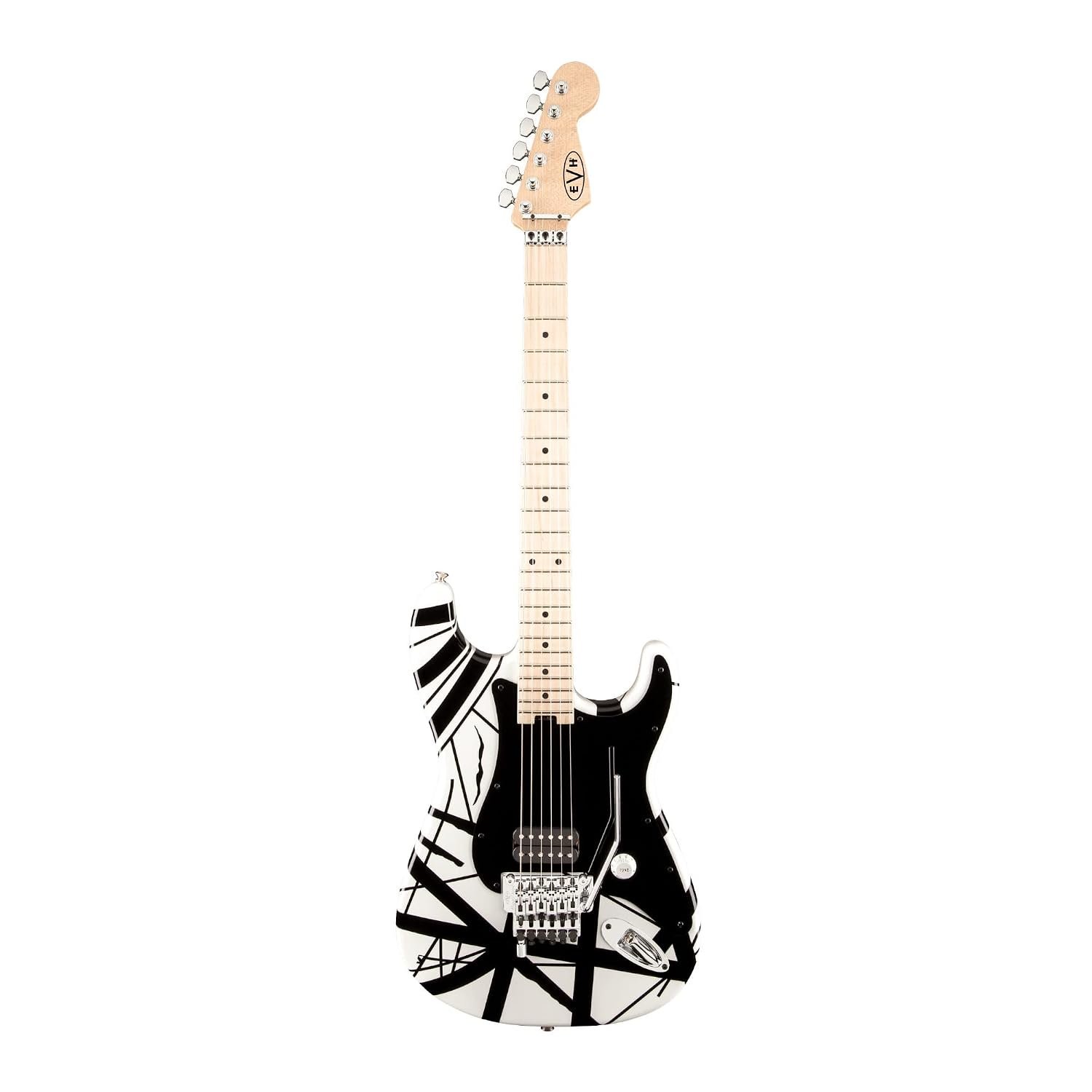 EVH Striped Series Stratocaster Electric Guitar - White with Black Stripes