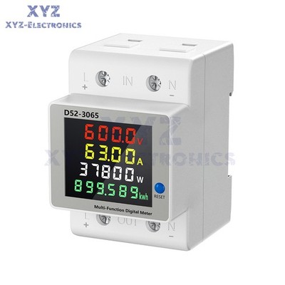 DC 14-600V 63A DIN Rail Single Phase 4-in-1 Voltage Current Power Energy Meter