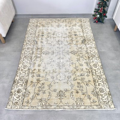 #ad 5x8 Handmade Wool Vintage Rug Turkish Oushak Rug Floral Beige Carpet Area Rug $272.00