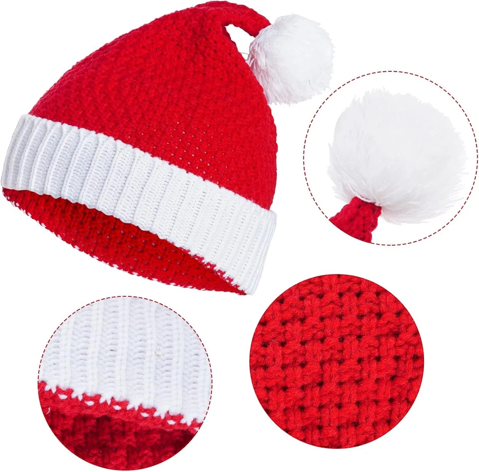 Paquete de 2 gorros de Navidad para adultos cálidos tejidos Santa fiesta sombreros Foto 3 de 4