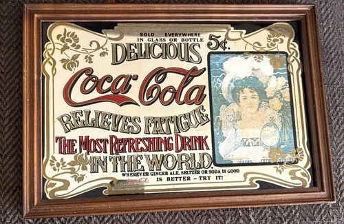 VINTAGE COCA COLA BAR MIRROR FRAMED IN WOOD