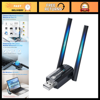 Long Range USB Bluetooth 6.0 Adapter, 5dBi High Gain Wireless Dongle for PC, Dua