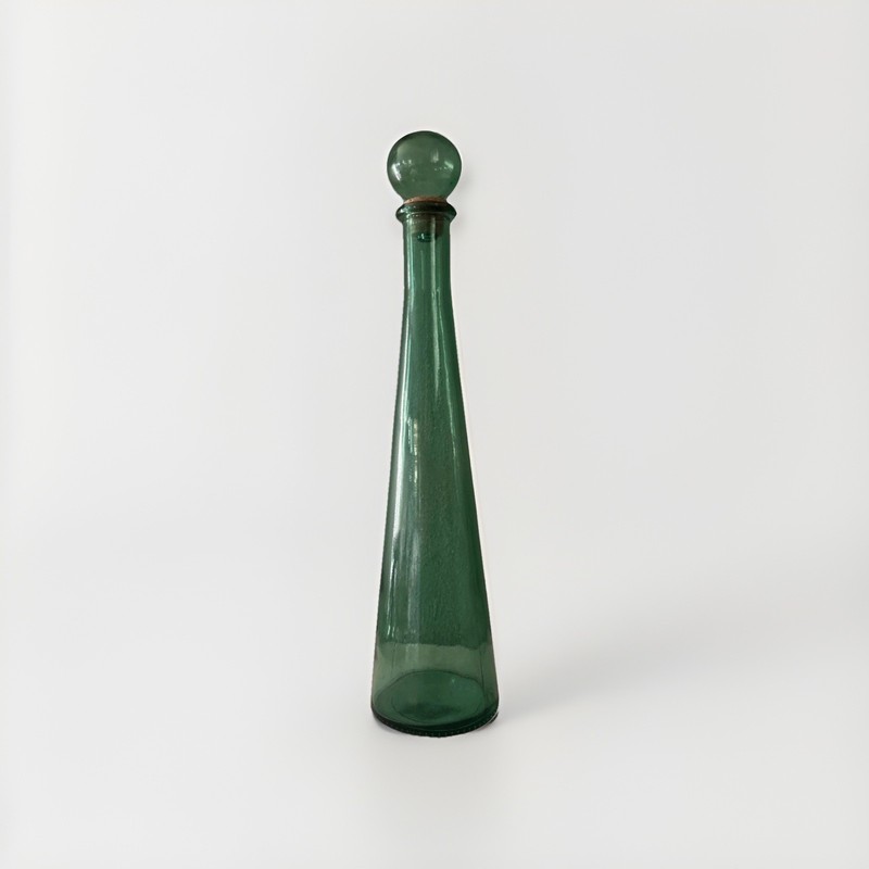Green Glass Decorative Decanter with Stopper 17” Tall