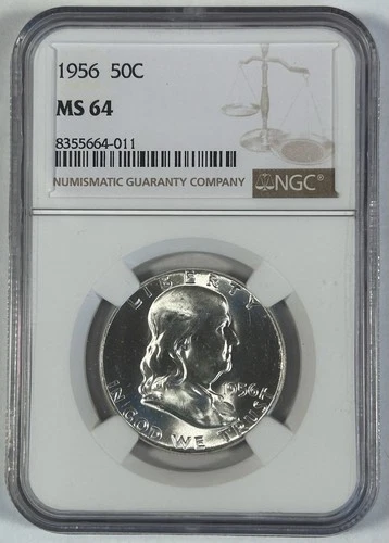 1956 Franklin Half Dollar Coin NGC MS 64