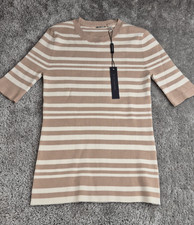 NWT ELIE TAHARI Women Short Sleeve Sweater Size Small Tan/Cream Striped