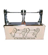Vtg Double 2 Roll Toilet Paper Holder Industrial Chrome Metal NEW Old Stock Box