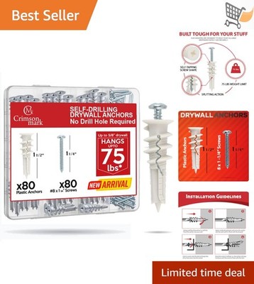 Drywall Anchors and Screws Kit Nylon 160pcs Self Drilling Wall Mount Hardware
