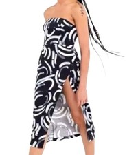 Urban Outfitters Abstract Art Linen Strapless Midi Dress Women's Small High Slit